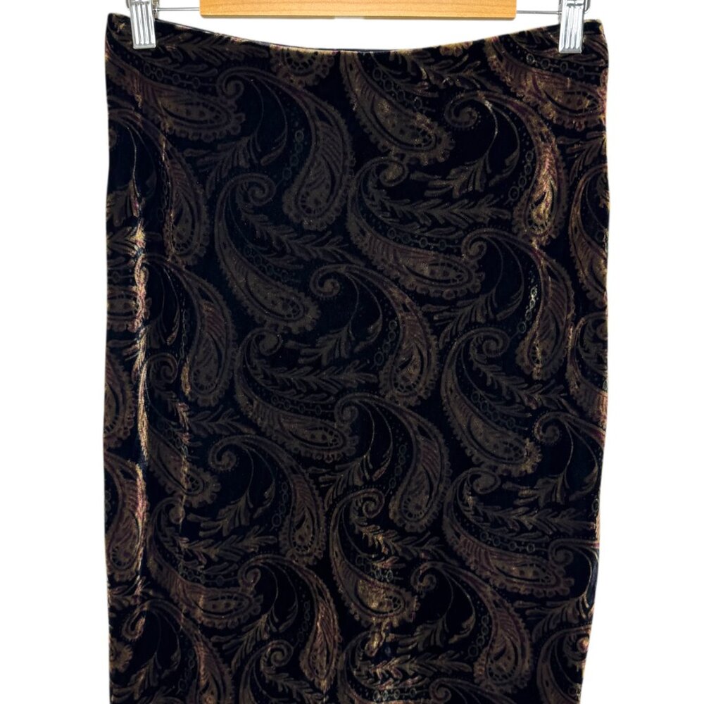 Alex & Co. Black, brown and purple paisley velvet long mermaid skirt Size 8 - Picture 4 of 10